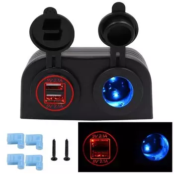 Универсальное водонепроницаемое зарядное устройство с двумя USB-портами и гнездом прикуривателя, 4,2 А