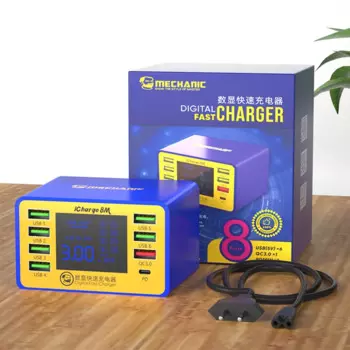 Универсальное зарядное устройство Mechanic icharge 8M PD QC3.0, 8usb-портов, 50 Вт, ЖК-дисплей, цифровой дисплей, зарядный ток/напряжение, для планшетов ipad