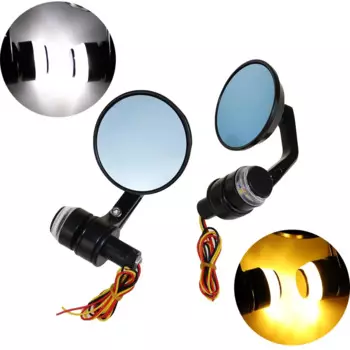 Универсальные круглые 3-дюймовые мотоциклетные боковые зеркала заднего вида на руле 22 мм 7/8 дюйма со светодиодными указателями поворота для Yamaha Harley Cafe Racer