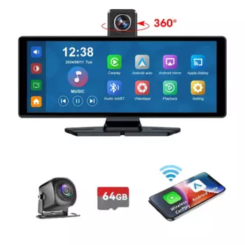 Универсальный 10,26 "Портативный автомобильный экран Carplay Беспроводной экран Carplay Беспроводная автомобильная стереосистема Carplay Android Auto Автомобильный сенсорный экран