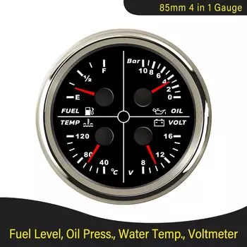 Универсальный 4 в 1, многофункциональный манометр 85 мм, 0-80 фунтов на квадратный дюйм, уровень давления масла, уровень топлива 100-250 Вольтметр температуры воды 8-16 В с красной подсветкой