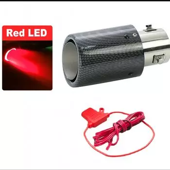 Универсальный автомобильный модифицированный глушитель 35-63 мм, наконечник выхлопной трубы, углеродное волокно, красный светодиодный, светящийся хромированный глушитель, турбо-Спорт