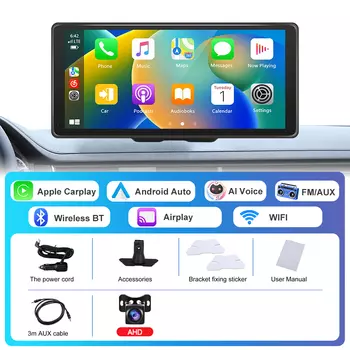 Универсальный автомобильный монитор Podofo, 10,36 дюйма, Android, с голосовым управлением, FM, Bluetooth, поддержкой задней камеры, TF