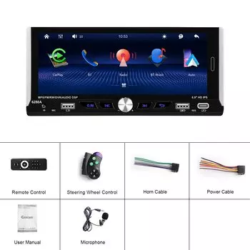 Универсальный автомобильный MP5 мультимедийный плеер LeeKooLuu, 1 Din, экран 6,9 дюйма HD 2.5D IPS, Bluetooth, FM-радио, беспроводной carplay/Android авто