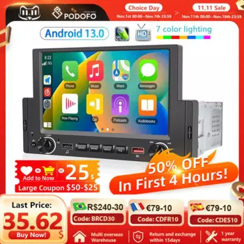 Универсальный автомобильный радиоприемник Podofo, Android 6,2, 2 + 32 ГБ, Wi-Fi, Bluetooth, FM-радио