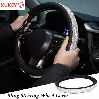 Универсальный чехол на руль из искусственной кожи со стразами Стразы, украшение с кристаллами для VW, Opel, Toyota, Nissan, Ford, автомобильные аксессуары
