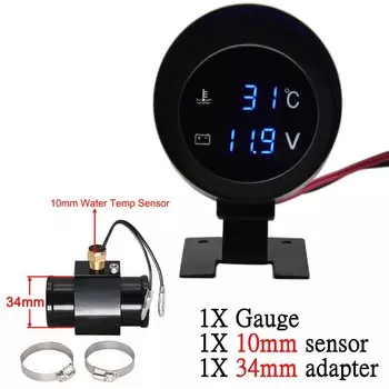 Универсальный цифровой измеритель температуры воды 2 в 1, Автомобильный Круглый ЖК-датчик температуры воды с адаптером 10 мм, вольтметр 12 В/24 В