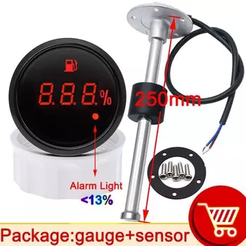 Универсальный датчик уровня топлива 100-550 мм для 2 ''52 мм 0 ~ 190 Ом Цифровой водонепроницаемый датчик уровня топливного бака с красным Предупреждение Светильник Автомобиля