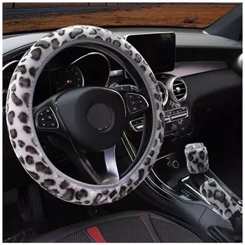 Универсальный плюшевый леопардовый руль, чехлы на руль автомобиля, зимние меховые чехлы для ручного тормоза, набор аксессуаров для салона автомобиля