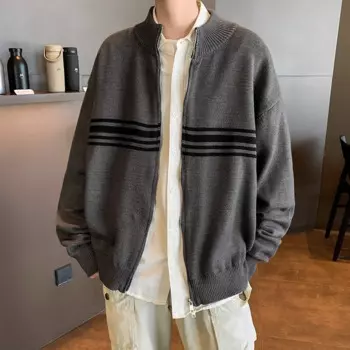 Универсальный свитер с напуском и длинным рукавом, осенне-зимний нишевый Свободный кардиган с двунаправленной молнией, вязаный свитер с высоким воротником