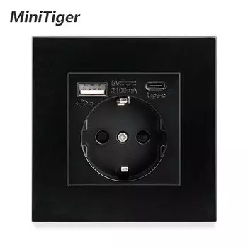 UNKAS электрическая розетка с USB, стеклянная панель, Type-C, 16А