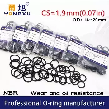 Уплотнительное кольцо из черного каучука, 50 шт./лот, CS1.9mm OD14/15/16/17/18/19/20*1,9 мм, Нитриловое резиновое кольцо, прокладка, нитриловые кольца, шайба