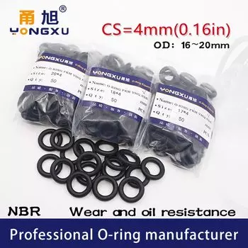 Уплотнительное кольцо NBR, 50 шт./лот, черное уплотнительное кольцо NBR, CS4 мм OD16/17/18/20*4 мм, уплотнительное резиновое кольцо NBR для мойки масла