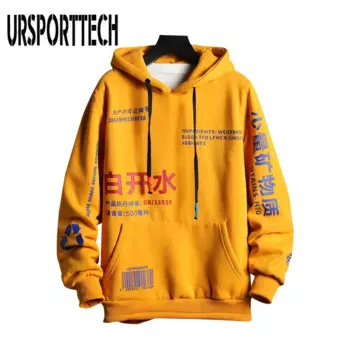 URSPORTTECH мужские толстовки флисовая Мода Harajuku Японская уличная хип-хоп толстовка мужская женская желтая Толстовка