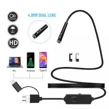 USB-эндоскоп 3-в-1, 4,9 мм, 720P, Type-C, с 8 светодиодами