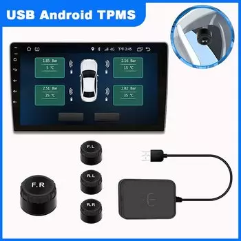 USB Android TPMS Система контроля давления в шинах Внешний датчик запасного колеса USB TMPS для автомобиля Предупреждение о температуре напряжении