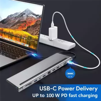 USB-C док-станция 12 в 1 с 4K H DMI,DP,VGA,USB3.0, считывателем SD/TF, 100 Вт PD, 3,5 мм аудио, RJ45 100M порты для Macbook Dell