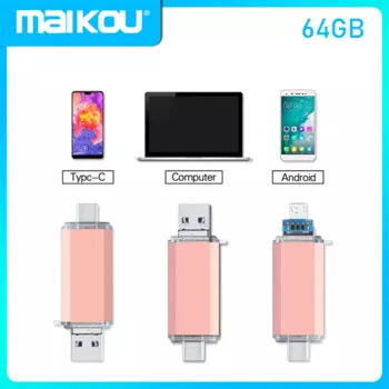 USB-флеш-накопитель 3 в 1, OTG, 64 ГБ