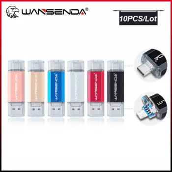 USB флеш-накопитель WANSENDA OTG 3 в 1, USB 128 и TYPE C, 16 ГБ, 32 ГБ, 64 ГБ, ГБ для смартфона/ПК, 10 шт./партия