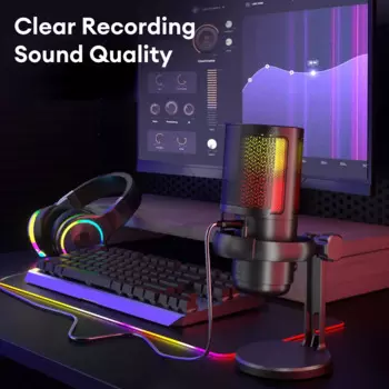 USB игровой микрофон для ПК с шумоподавлением, конденсаторный микрофон с RGB-подсветкой, отключение звука для потоковой записи подкастов