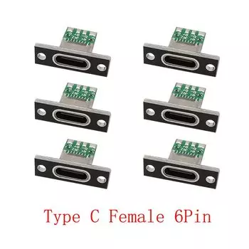 USB-разъем типа C 6-контактный с крепежной пластиной Type-C USB-разъем DIY порт для зарядки 6P