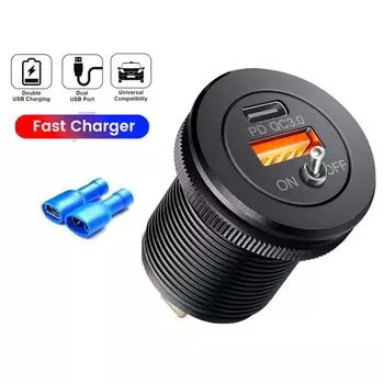 USB-розетка для быстрой зарядки с выключателем, адаптер для быстрой зарядки QC3.0, автомобильное зарядное устройство, гнездо прикуривателя для автомобиля 12/24 в