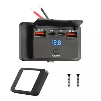 USB-розетка, настенное крепление, 60 Вт, двойной PD и 18 Вт, двойное автомобильное зарядное устройство QC 3,0, многопортовый адаптер питания для автомобиля, автобуса, автофургона, грузовика