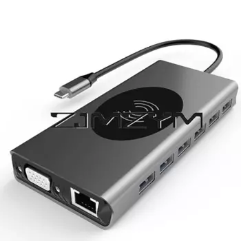 USB-удлинитель 15 в 1 type-c, USB 100/RJ45 гигабитное Беспроводное зарядное устройство, док-станция 1080 м, PD100W, Зарядка 4K HDMI P