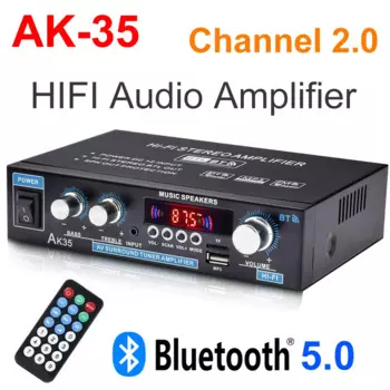 Усилитель звука AK35, Hi-Fi, Bluetooth 5,0, бас, аудио, 2,0 каналов, FM, USB, 100-240 В, 12 В