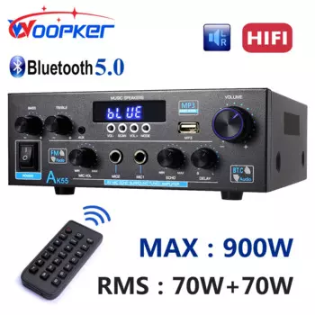 Усилитель звука Woopker AK55 MAX, 900 Вт, 2,0 каналов, Hi-Fi, цифровой Bluetooth усилитель с поддержкой двойного микрофона, вход RMS70W + 70W