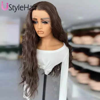 UStyleHair Drak Brown Свободный вьющийся парик Синтетические парики спереди для женщин Коричневые натуральные волосы Парик для повседневного использования Волосы для косплея