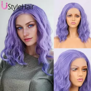 UStyleHair, короткий фиолетовый парик, кружевные Передние синтетические волосы, натуральные волосы, короткие волнистые парики для женщин, ежедневное использование, косплей, искусственный парик