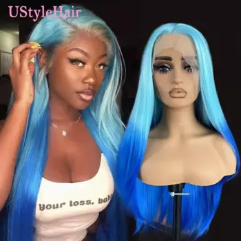 UStyleHair Омбре синий парик длинный шелковистый синтетический кружевной передний парик искусственные корни синий кружевной передний парик ежедневное использование Косплей термостойкий