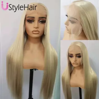 UStyleHair, светлый длинный шелковистый прямой парик, 13x 6, парики на сетке спереди для женщин, термостойкие синтетические волосы, ежедневное использование спереди