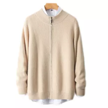 Утепленный кардиган, кашемировый свитер для мужчин, модель 100, Женское пальто с воротником-стойкой, новинка 2024, вязаный свитер на молнии на осень и зиму
