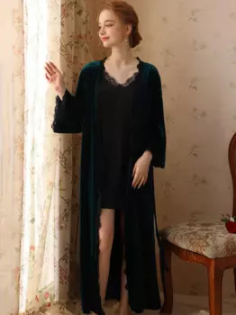 Утренний халат, свадебные пижамы для невесты, ночные рубашки, сексуальный комплект из двух предметов, осенне-зимнее бархатное кружевное платье принцессы в викторианском стиле