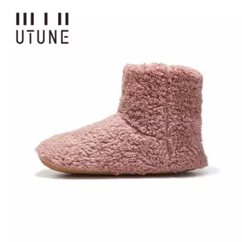 UTUNE - зимние женские тапочки с высоким берцем, домашние пушистые теплые мужские ботинки, нескользящие для деревянного пола, бесшумная домашняя обувь, замшевая подошва