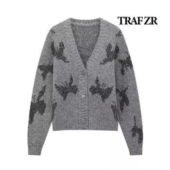Уютные свитеры TRAF ZR в стиле Харадзюку, винтажный осенний кардиган в английском стиле, свитеры с длинным рукавом, винтажный кардиган с принтом бабочки