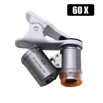 Увеличительное стекло 60X с зажимом для телефона, увеличительное стекло для смартфона, Портативная Лупа для ювелирных изделий