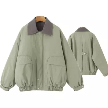 Увядшая американская ретро-куртка-бомбер контрастных цветов в стиле милитари, зеленая Женская куртка 2024, осенняя Свободная куртка-бойфренд с открытыми плечами
