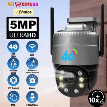 V380PRO 3 Мп/5 Мп наружная Wi-Fi камера 4G SIM-карта цветная ночная съемка IP66 погодозащищенный 10-кратный зум ИИ датчик обнаружения человека