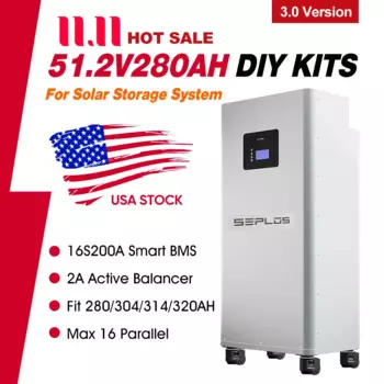 V3 Seplos 48V 280AH Lifepo4 Батарейный блок с активным балансиром CAN Rs485 2A для домашнего солнечного накопителя ИБП Доставка в США