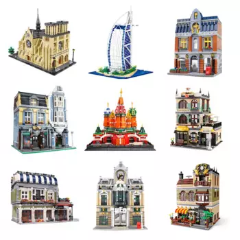 В наличии, кофейный домик, домашняя птица, кирпичный банк, пожарная станция, продуктовый магазин, большой театральный дом, модель, конструктор, Рождественская игрушка