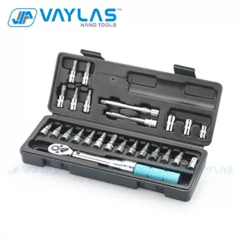 VAYLAS 1/4 "Привод 2-14 нм Регулируемый динамометрический ключ с предустановленной настройкой и набором ручных инструментов для ремонта футляра, набор из 25 предметов