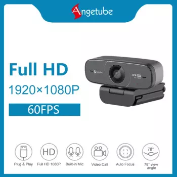 Веб-камера Angetube AF925H 1080P HD USB AF 60 кадров в секунду 78 ° Широкоугольный с микрофоном для потоковой передачи игровых конференций Mac PC