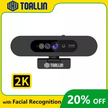 Веб-камера TOALLIN Windows Hello 2K, веб-камера для ПК, 1080P, ИК-распознавание лиц с микрофонами с шумоподавлением для потоковой передачи видеозвонков