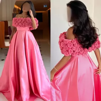 Вечернее атласное платье-трапеция для выпускного вечера с цветочными рюшами и открытыми плечами, длинное платье на заказ