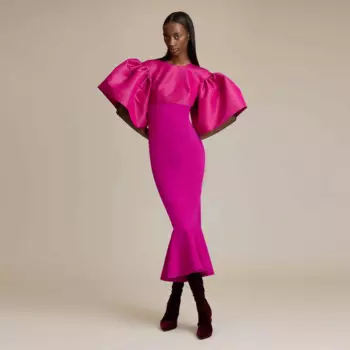 Вечернее платье до щиколотки, с расклешенными рукавами