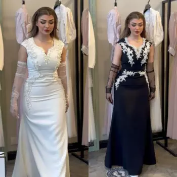 Вечернее платье из джерси Саудовской Аравии по индивидуальному заказу, аппликация из бисера и рюшами Quinceanera, трапециевидное платье с v-образным вырезом, платье миди на заказ