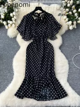 Вечернее платье в горошек Topenomi с юбкой-годе женское платье французское элегантное кружевное приталенное длинное коктейльное платье с расклешенным рукавом
